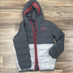 Under Armour kids Charcoal and Light Gray Hooded puffer Jacket